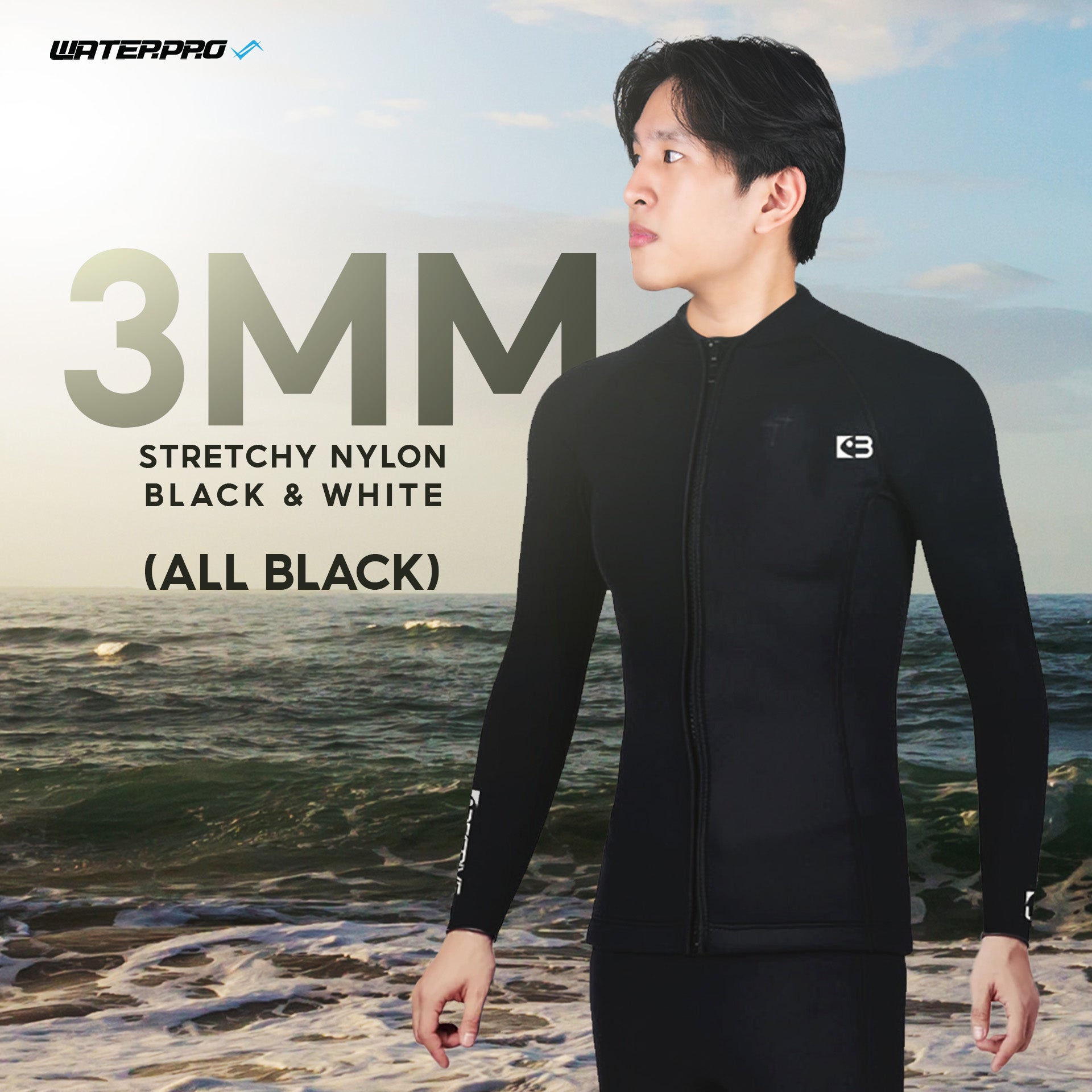 .In Stock 3mm Stretchy Nylon Black & White (ALL Black) Two-Piece